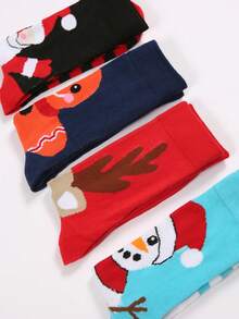 4 Pairs Of Men's Autumn And Winter Christmas Personalized Pattern Snowman Elk Gingerbread Man Santa Claus Contrast Color Christmas Atmosphere Mid-Tube Socks For Men Suitable For Christmas Gifts, Daily Commuting To Work, School, Outings And Other Scenes