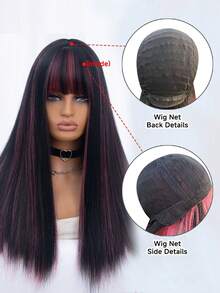 1 perucă sintetică rezistentă la căldură cu breton, perucă lungă și dreaptă multicoloră, 6,7 metri lungime, din fibră, potrivită pentru utilizare zilnică, perucă cu simulare naturală