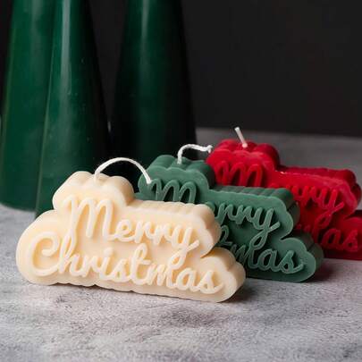 草书“圣诞快乐”蜡烛硅胶模具 - 耐用易脱模，DIY树脂/肥皂/石膏圣诞装饰品和礼物