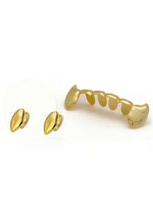 18k Gold Plated Grillz Vampire Dracula Teeth Grillz 1-3pcs Single Fangs And 6 Bottom Grillz Set & Single Teeth - Multicolor - View 10
