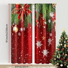 ستارتان لنافذة عيد الميلاد - مزينتان بنقوش أشجار صنوبر خضراء وحمراء، مزينتان بنجوم وفيونكات ذهبية وثلوج، مثالية للغرفة المعيشية والنوم والمطبخ والحمام. تتميز الستائر بتصميم جيب القضيب لحماية الخصوصية، خيار مثالي للغرفة المعيشية. - متعدد الألوان - مشاهدة 17