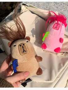 1pc/2pcs 4.3 Inch Plush Capybara Keychain, Brown/Pink Cute Fluffy Doll Pendant, Fun Accessory, Children Gift - Multicolor - View 8