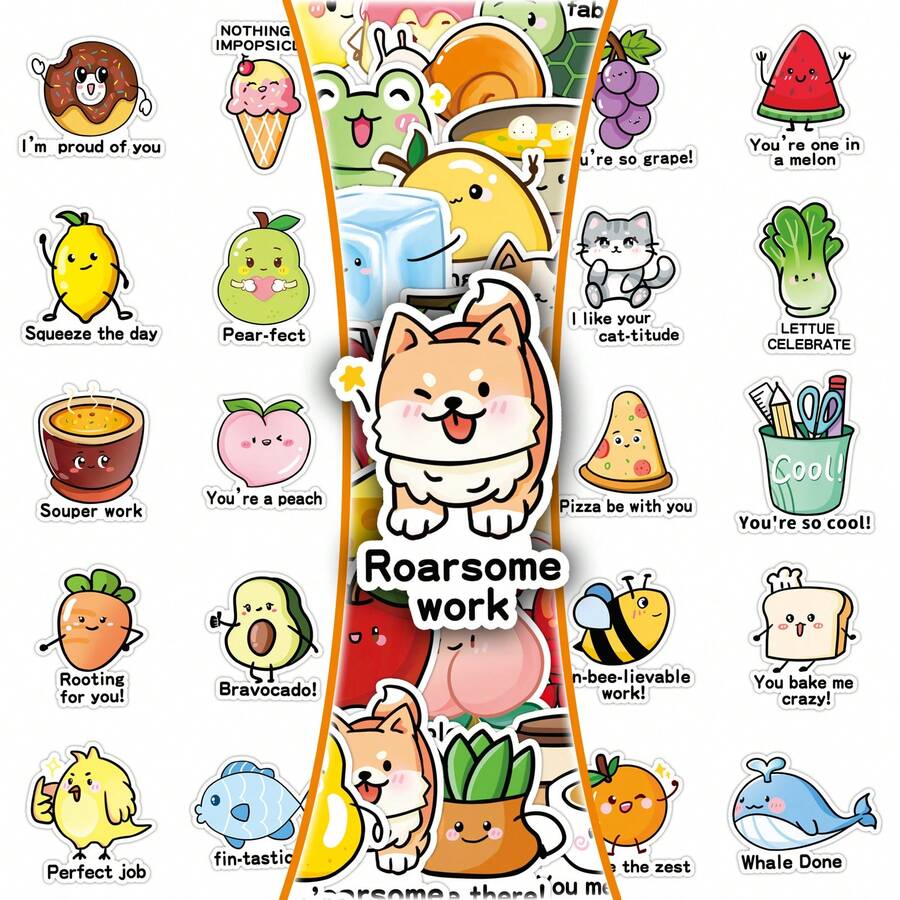 50 piezas de pegatinas de recompensa en inglés con diseños de dibujos animados lindos, pegatinas decorativas educativas en inglés para pared, estuche de teléfono, caja de papelería