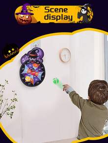 Halloween Kids Sticky Ball Target Game Set, Cartoon Pattern Fabric Dart Sticky Ball, Throwing Interactive Game, Family Multiplayer Competition, School Sports Game Props, Boys Girls Halloween Gift, Halloween Party Toy (1 Hook + 3 Sticky Balls Included)