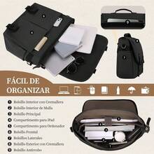 Lubardy Portafolios para Hombre Gran Capacidad Portafolio para Laptop 15.6 Pulgadas Maletín Hombre Maletin Laptop Lona con Bandolera Ajustable,Negro - Negro - Ver 11