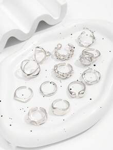 Set de 12 anillos con estilo punk, set de anillos geométricos vintage para mujeres, regalo de joyería de moda personalizada, adecuado para atuendos diarios y accesorios de fiesta - Plateado - Ver 5