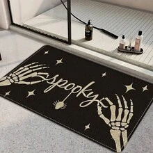 1 pièce Tapis de cuisine en lin imprimé motif crâne, paillasson, tapis de bain, tapis de couloir, décoration d'Halloween, cadeau d'Halloween, rectangle imprimé en 3D, convient pour le salon, la chambre, le couloir, la salle de bain, la buanderie - Tapis en polyester, décoration d'intérieur et d'extérieur