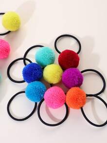 16pcs Autumn & Winter Khaki Color Pompom Decor Elastic Hair Ties For Kids Girls, Cute Soft High Stretch Ponytail Holders, Baby Hair Accessories Love Valentine