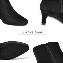 Sexy Square Toe Kitten Heel Booties For Women, Fashion Solid Color Side Zipper Ankle Boots With Faux Leather ,Comfortable Versatile Women Shoes - Da lộn đen - Xem 5
