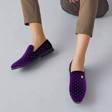 Men's Pointed Toe Rivet Dress Shoes Glitter Modern Metallic Slip On Loafers Plus Size-20256688 - Purple - View 10