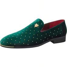 Men's Pointed Toe Rivet Dress Shoes Glitter Modern Metallic Slip On Loafers Plus Size-20256688 - Green - View 1