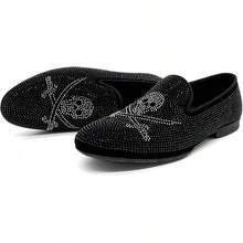 Men's Pointed Toe Rivet Dress Shoes Glitter Modern Metallic Slip On Loafers Plus Size-20256688 - Black03 - View 11