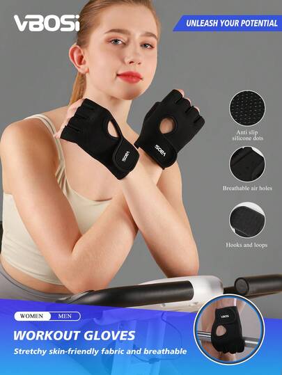 VBOSI 1 par de guantes deportivos de media mano ajustables y transpirables para levantamiento de pesas, mancuernas, ciclismo, entrenamiento de gimnasia y fitness