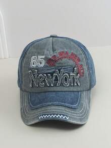 1pc Distressed Washed Letter Embroidered Baseball Cap, Men's Spring/Summer Sun Hat, Outdoor UV Protection Versatile Cap