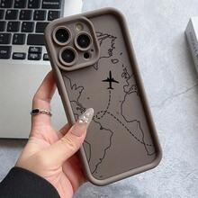 Fundas para Teléfono con Rutas de Vuelo en Avión para iPhone 16 15 14 Plus 13 12 11 Pro Max con Protección Suave para la Lente - Caqui - Ver 3