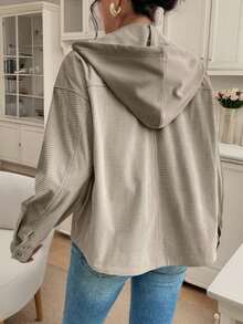 Women's Casual Waffle Knit Hooded Zip Up Jacket, Oversized Lightweight Spring Jacket With Pockets - Light Grey - View 2