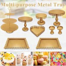 Set Of 9 Cake Stands Metal Cupcake Stand Set Multiple Styles Candy Fruit Display Tower Dessert Plate Cake Serving Tray For Birthday Party Wedding Anniversary Baby Shower Engagement Gold - Vàng - Xem 6