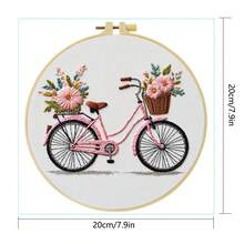 1 套刺绣套件，20x20cm/7.9x7.9 英寸粉色自行车，手工 DIY 刺绣套件，适合成人和初学者，包括说明书、印花面料、刺绣拉伸和刺绣 - 彩色 - 查看 5