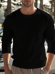 GRDR Men's Solid Color Casual Loose Fit Crew Neck Pullover Sweatshirt - Black - View 4