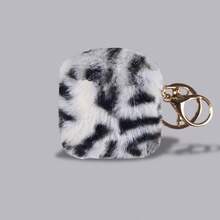 豹纹毛绒耳机壳适用于 Pro3，柔软无线蓝牙耳机保护套适用于 4 3 2 1 Pro Pro2 带钥匙扣保护壳