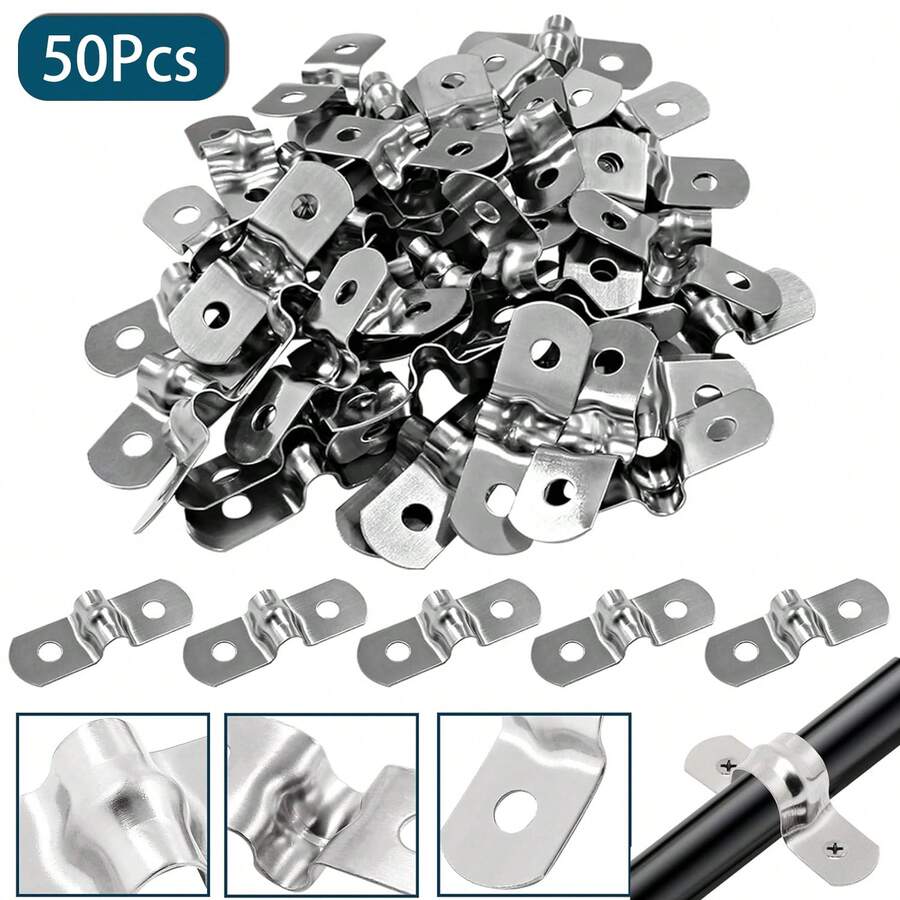 50pcs M5 Stainless Steel Rigid Pipe Clamps, 2-Hole Cable U-Type Bracket ...