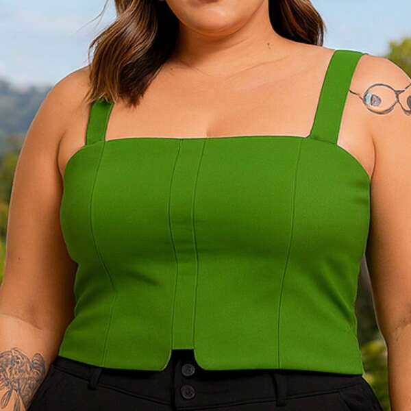 Holy Lia Cropped Top Plus Size Alfaiataria Luxo Com Detalhe Lastex