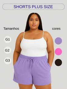 Kit 2 Shorts Plus Size Duna Fabric Women's Comfort, Lightness And Basic Style Everyday - 黑色和淡紫色 - 查看 4