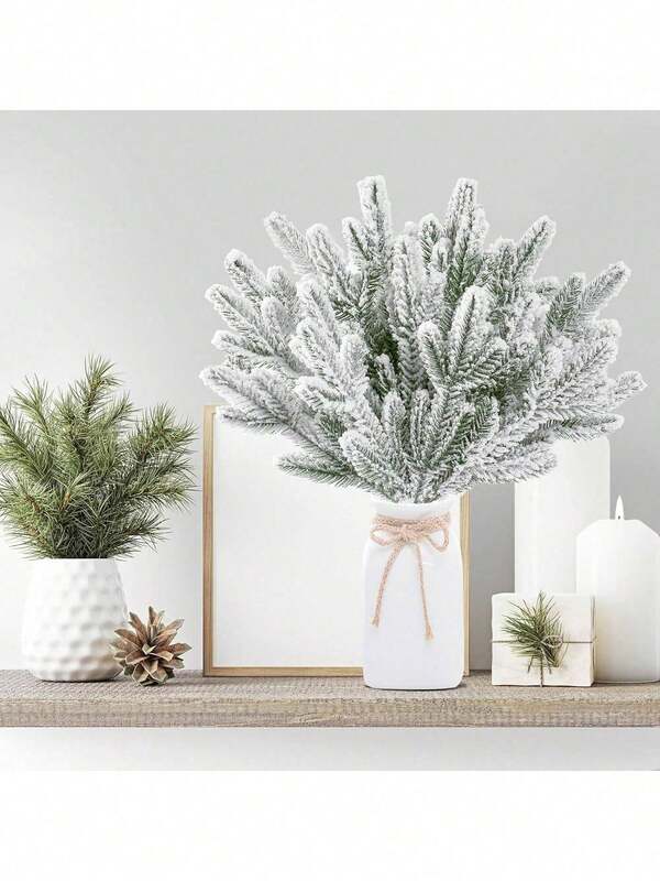 28pcs Artificial Flocking Pine Picks Snow Forest Artificial Pine Needles Branches Christmas Fake Greenery Tree Branches DIY Leaves For Christmas Wreaths Garden Party Holiday Decor,Christmas Decorations,Christmas Party Decorations,Room Decorations Snow Frosted Pine Branches Christmas Artificial Pine Leaves Branches