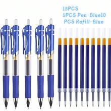 Set de 15 bolígrafos de gel retráctiles con tinta negra/roja/azul de 0.5mm con recambios, útiles de oficina y escolares