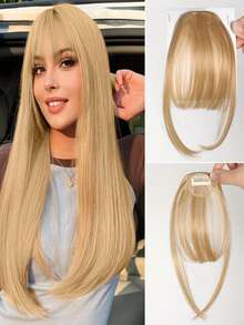 1 Clip-On Air Bangs With Sideburns, Synthetic Hairpiece For Bangs Enhancement, Women's Wig Bangs With Sideburn Hair Accessory Clip, Daily Styling For Women And Girls - Multicolor - View 12