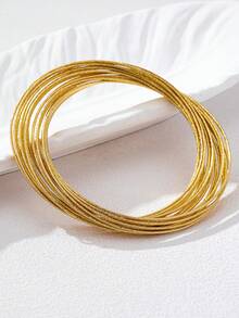 1pc Fashionable Exaggerated Multilayer Circular Wrapped Metal Bracelet For Women, Suitable For Daily Wear, Banquet, Party, Gift - Yellow Gold - View 3