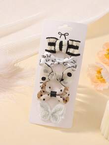 5pcs Cute Fabric Bowknot Hair Clips, Girls Children Hair Accessories For Holiday Party, Ponytail Clips, Travel Style, Baby Hair Clips - Multicolor - View 13