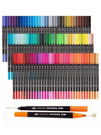 12/24/36/48/60/80/100/120 piezas Marcadores duales con punta fina y de pincel Colores de dibujo a acuarela Marcador de arte profesional para estudiantes de escuela y papelería