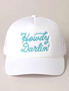 1pc Y2K Style Women Embroidered Dailin Drawstring Mesh Baseball Cap, Adjustable Outdoor Sun Protection Casual Hat Suitable For Spring, Autumn, Travel, Beach, Also Suitable For Young Men