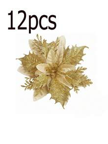 Fleur de Noël artificielle décorative rouge, scintillante, ornement pour sapin de Noël, décoration de couronne de fête d'hiver (or profond), convient pour la décoration de fête de Noël