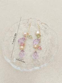 2 piezas Pendientes elegantes y de moda de mujer con borlas y cristales morados de imitación, adecuados para fiestas, viajes y vacaciones como regalo de joyería