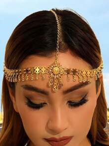 1pc Bohemia Headband Shell Crystal Hair Jewelry Women Metal Head Chain Headpiece For Party (Handmade Chains Are Cut According To Size, With Varying Numbers Of Rhinestones And Shells )