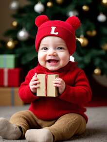 1 件装婴儿 A-Z 字母针织帽 婴儿女孩帽子 儿童无檐便帽 婴幼儿配饰 儿童帽子 弹力 0-3 岁幼儿女孩男孩帽子 - 紅色 - 查看 4