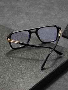 1 Pair Unisex Retro Pilot Frame Clear Lens Glasses, Suitable For Daily Life, Office, Reading, TV, Gaming, Smartphone - Black Flat - View 3