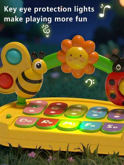 1pc Baby Musical Piano Keyboard Toy, Illuminated Sound Music Toy, Rhythm Games And Song Playback Activities Learning Toy, Early Childhood Educational Interactive Toy, Motor Skills And Cognitive Development Gift, Adjustable Volume Multi-Mode, Portable Storage, Suitable As Baby Gift