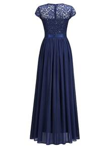 MIUSOL Elegant Women's Sequin Floral Lace Contrast Chiffon Maxi Dress With Pleated Hem,  Perfect For Easter, Mother Day, Evening Party, Wedding Guest, Anniversary Balls - Màu xanh hải quân - Xem 8