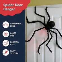 PREXTEX Halloween Spider With Light Up Eyes LED Lights Decorations 4 Ft Hairy Spider Prop With Giant LED Red Eyes Halloween Decor For Indoor Outdoor Golf Cart Wall Door Hanger