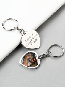 1pc Personalised Personalised First Home Keyrings, New Home Keyrings, House Keyrings Set, Wooden Keyrings, New Homeowners, New House Gift, House Keychains,Valentine's Day Custom Photo Wedding Gift Keychain, Personalised Wedding Date Photo Keychain,Personalised Gift,Apparel Accessories,Halloween Edit,Boyfriend,Girlfriend,Family,Friends - Silver - View 11