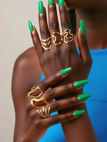 6pcs 18K Gold Plated Stainless Steel Geometric Criss-Cross Design Rings, Party Favor Gifts, Jewelry For Women