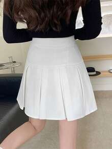 Chân váy ngắn xếp ly màu trơn dành cho nữ, kiểu dáng thường ngày dễ thương, màu trắng, thích hợp mặc vào mùa xuân. - trắng - Xem 5