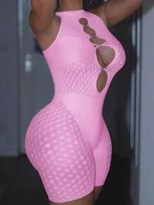 性感女士内衣套装，渔网连体衣，薄纱内衣 - 粉色 - 查看 2