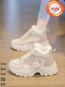 Damskie białe buty codzienne, buty sportowe, nowość zimowa 2024 z dodatkową izolacją polarową, gruba podeszwa zewnętrzna, modny i uniwersalny styl wakacyjny, buty do pieszych wędrówek i jazdy na deskorolce dla studentów, płaskie, grube trampki, śniegowce, buty damskie