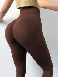 Quần yoga cạp cao màu đào nâng ngực dành cho nữ, quần legging lửng thể thao ngoài trời, quần bó mùa xuân. - màu nâu - Xem 3