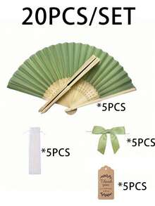 4/20/40件套，夏季绿色系列婚礼礼品扇套装，女士折扇，绿色蝴蝶结扇面，透明束口袋，婚礼派对装饰。适用于新娘礼物派对、生日派对回礼、伴娘拍照道具、夏季扇子、活动和派对用品，多件装派对礼品袋。 - 彩色 - 查看 10