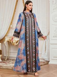 SISKAKIA Vestido tejido con estampado todo sobre todo elegante bordado, adecuado para vacaciones, citas, cumpleaños, fiestas formales - Azul - Ver 7